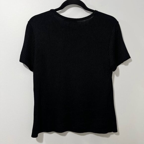 St. John Knits Luxury Black Wool Blend Ribbed Short Sleeve Top [size M] - Picture 7 of 8